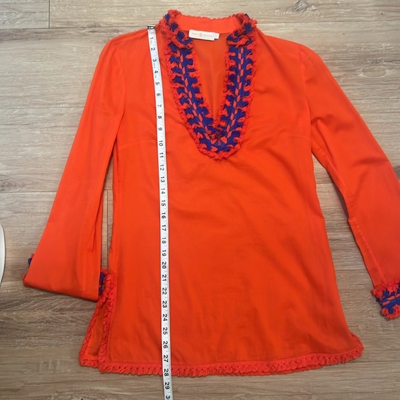 Tory Tunic From Tory Burch SAMBA Orange with Blue Accents Size 2 - Picture 6 of 8